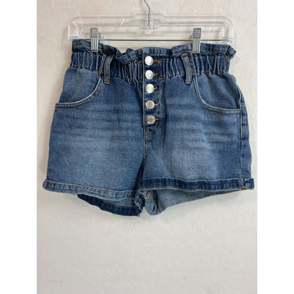 Wild Fable Sz S Paper Bag Button Front Shorts Belt Loops Medium Wash Jean Short - Picture 2 of 8
